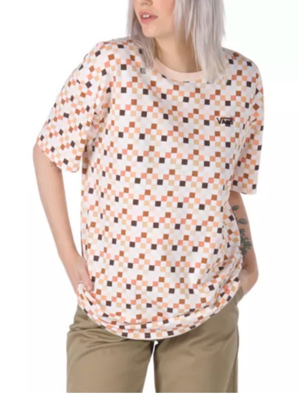 Vans WoBreast Cancer Awareness Oversized Tee Shirt in Nude Check